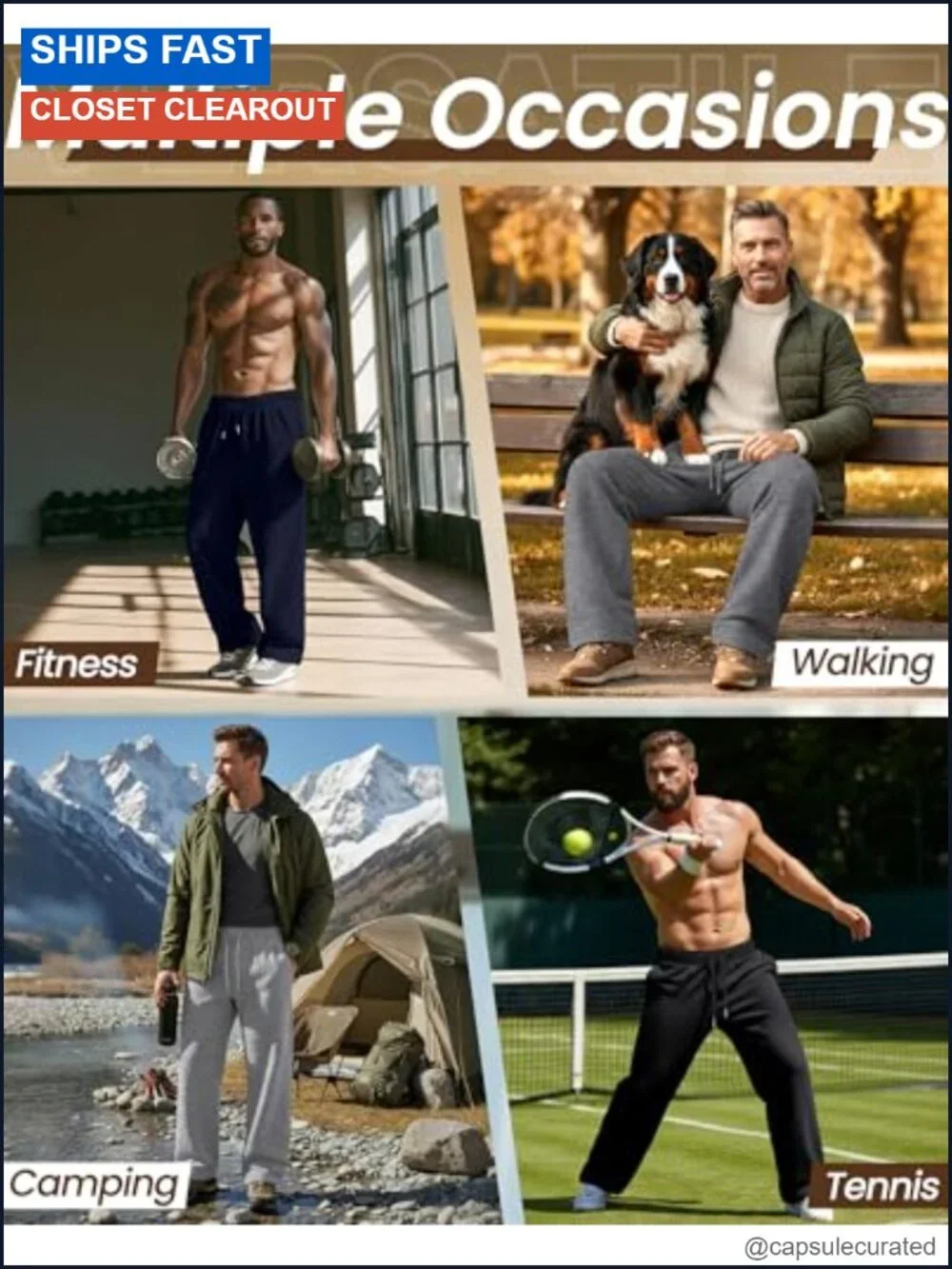 4 Pack Men's Baggy Sweatpants Lightweight Wide Leg Joggers Cotton Stretch